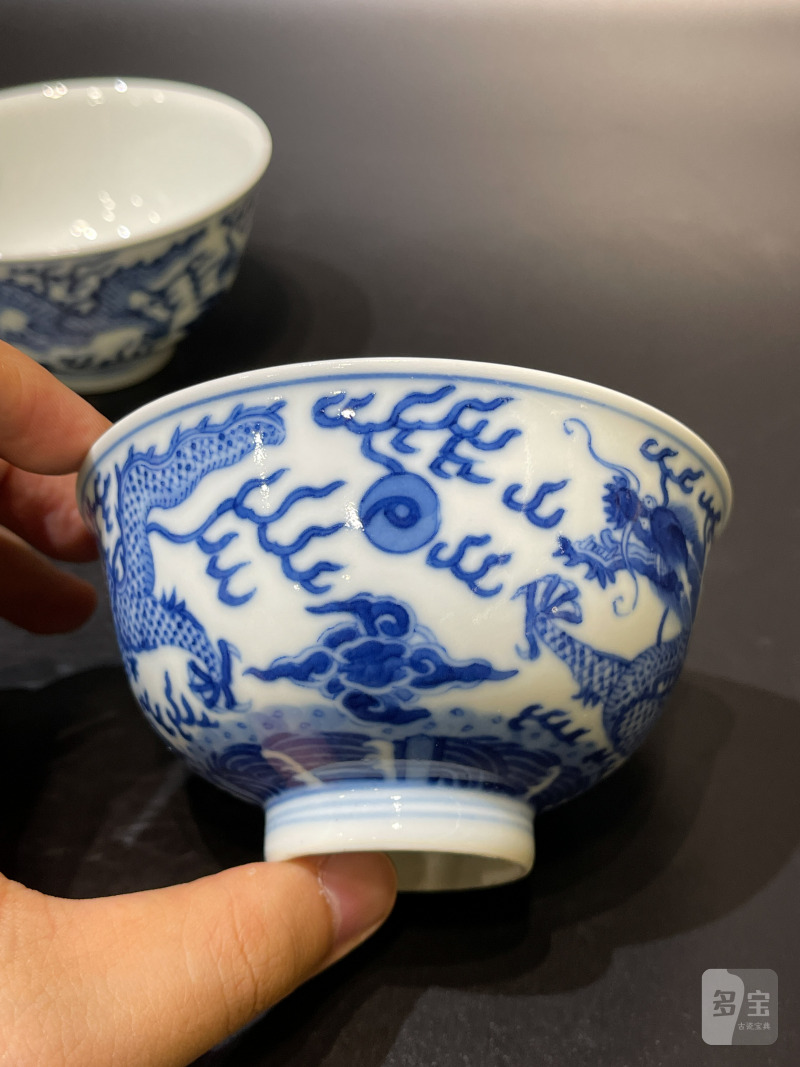 清同治 青花云龙纹茶圆一对 - 图11